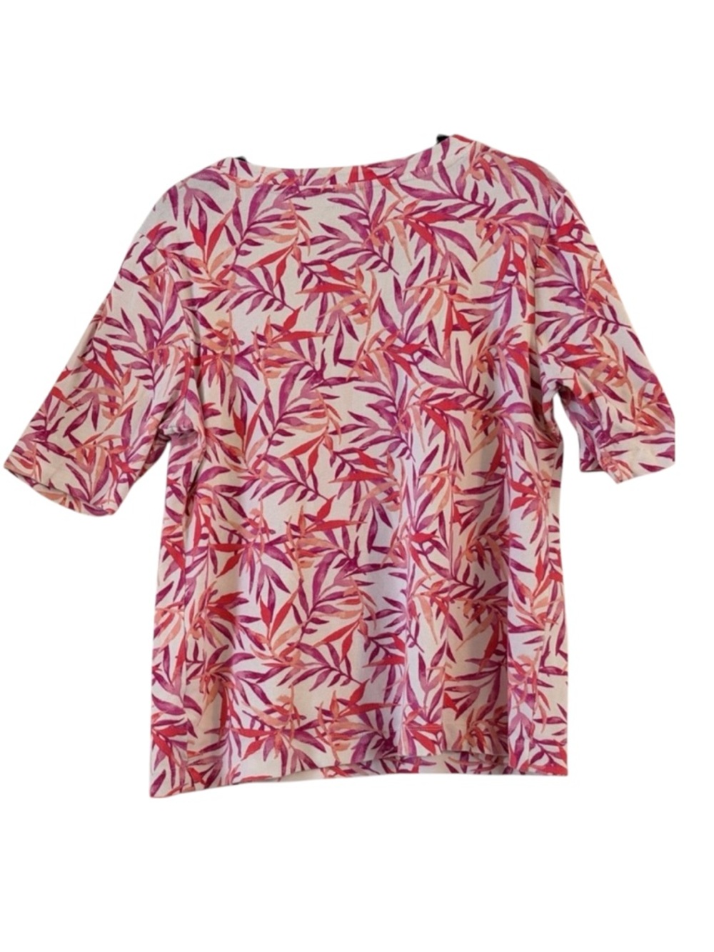 Croft & Barrow Pink and Orange Leaf Print Short Sleeve Top - Picture 2 of 8